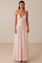 Rosa Spaghettiträger A-Linie Chiffon Abendkleid
